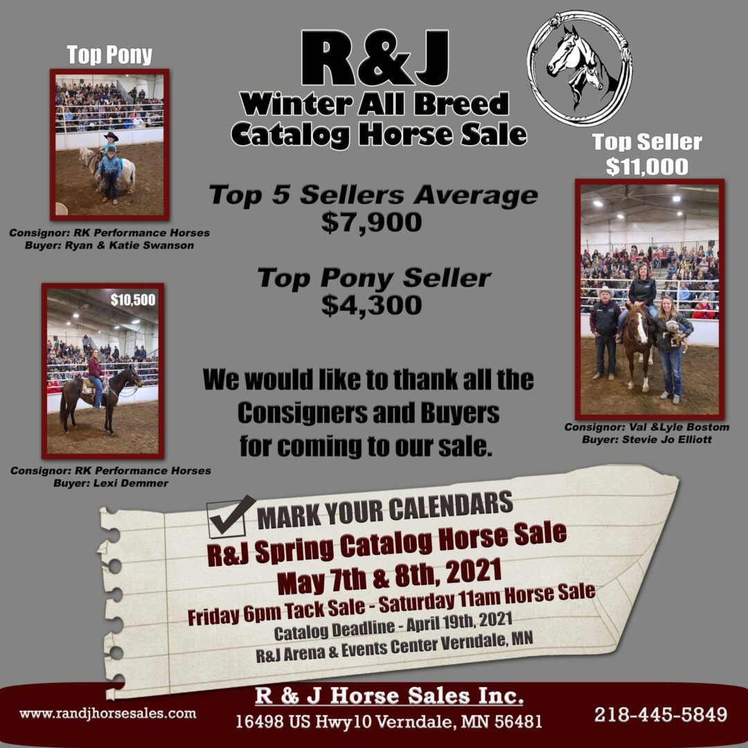 Past Sales Results - R & J Horse Sales, Verndale, MN